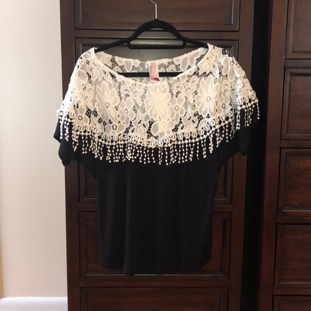 Black Shirt with White Lace Top